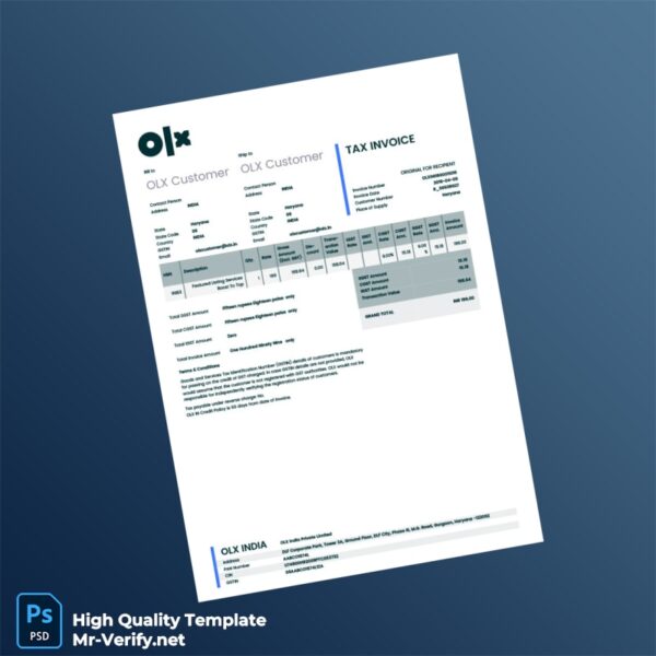 India OLX India Private Limited Tax Invoice Template in Word and PDF formats