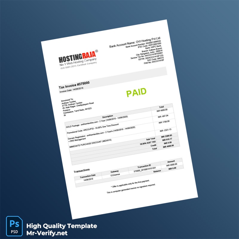 India OVI Hosting PVT LTD Tax Invoice Template in Word and PDF formats India OVI Hosting PVT LTD Tax Invoice Template in Word and PDF formats