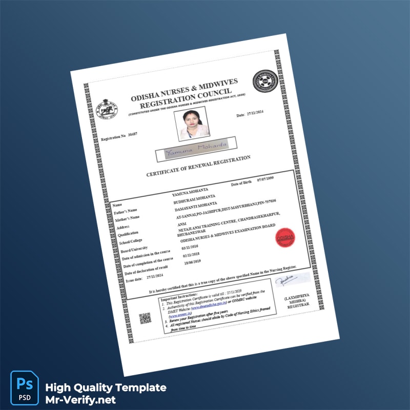 India Odisha Nurses Midwives Registration Council Certificate of Renewal Registration Template in Word and PDF formats India Odisha Nurses Midwives Registration Council Certificate of Renewal Registration Template in Word and PDF formats