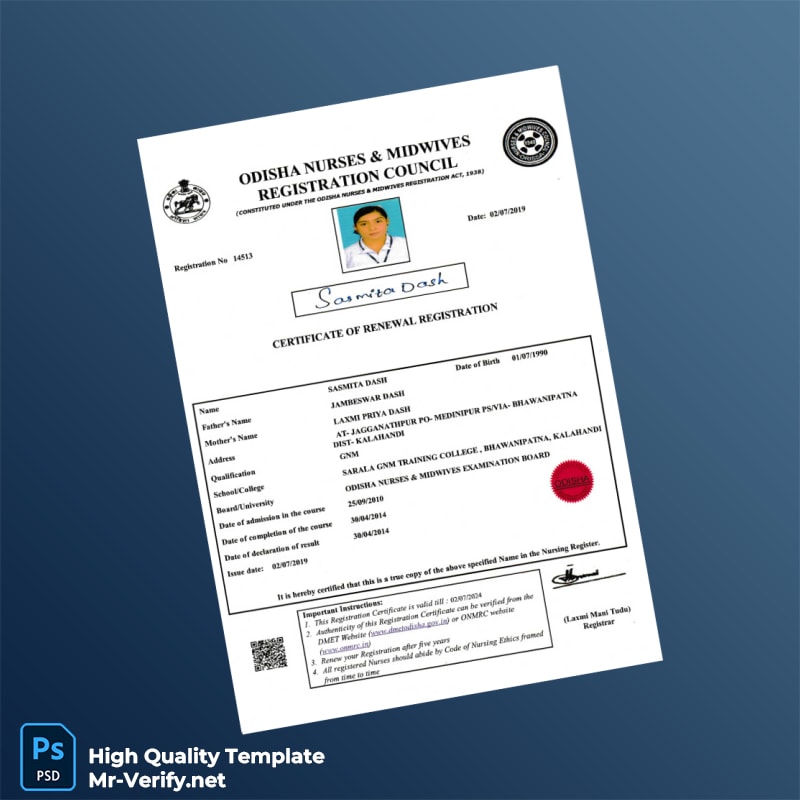India Odisha Nurses Midwives Registration Council Nursing Registration Certificate Template in Word and PDF formats India Odisha Nurses Midwives Registration Council Nursing Registration Certificate Template in Word and PDF formats