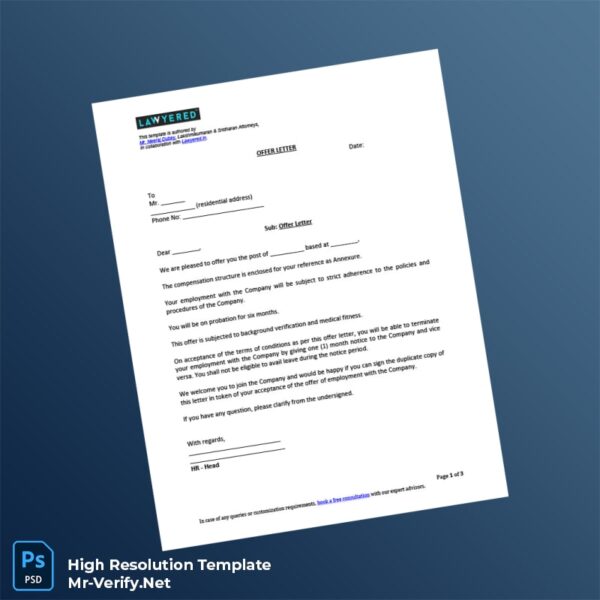 Editable India Offer Letter Word and Pdf Template 3 page Editable India Offer Letter Word and Pdf Template 3 page