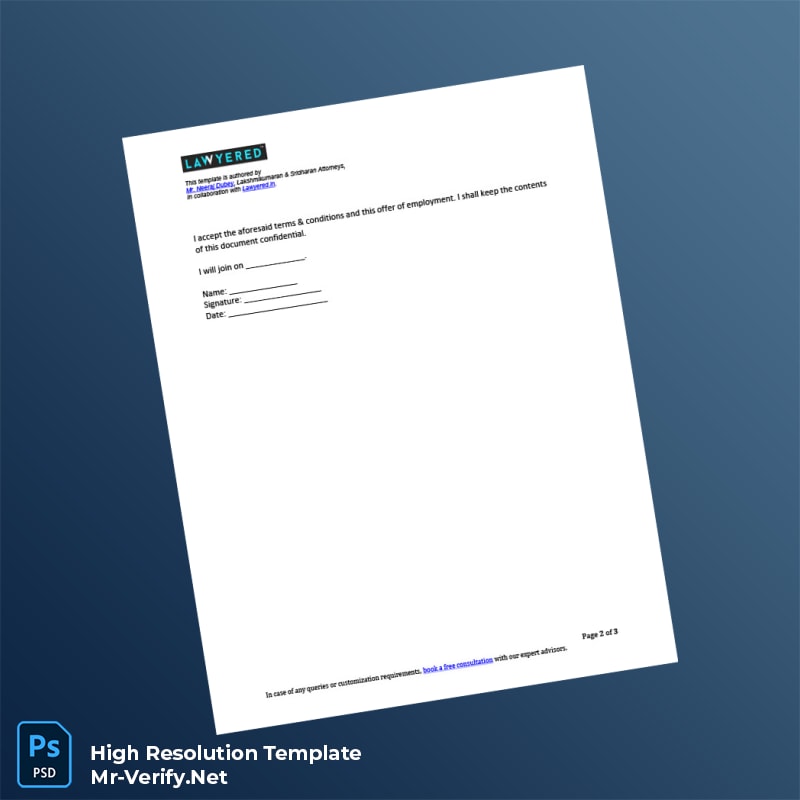 Editable India Offer Letter Word and Pdf Template 3 page Editable India Offer Letter Word and Pdf Template 3 page