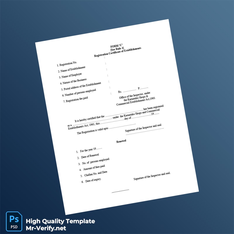 India Office of the Inspector Editable Registration Certificate Template in Word and PDF formats India Office of the Inspector Editable Registration Certificate Template in Word and PDF formats