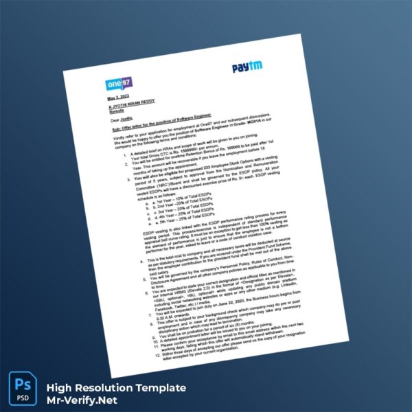 Editable India One97 Communications Limited Employment Verification Letter Word and Pdf Template 3 page