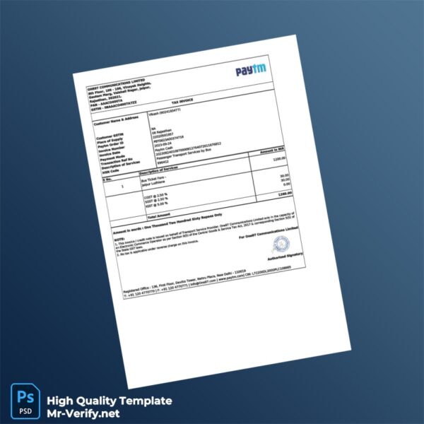 India One97 Communications Limited Tax Invoice Template in Word and PDF formats