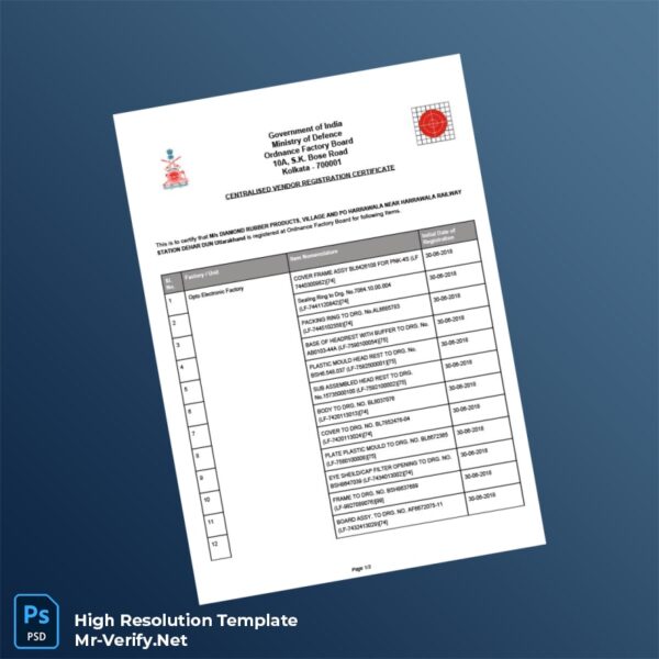 India Ordnance Factory Board Editable Combined Registration Certificate Word and Pdf Template 3 page