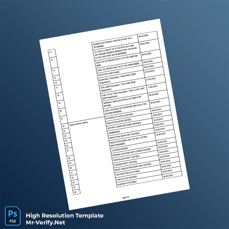 India Ordnance Factory Board Vendor Registration Certificate Word and Pdf Template 4 page India Ordnance Factory Board Vendor Registration Certificate Word and Pdf Template 4 page