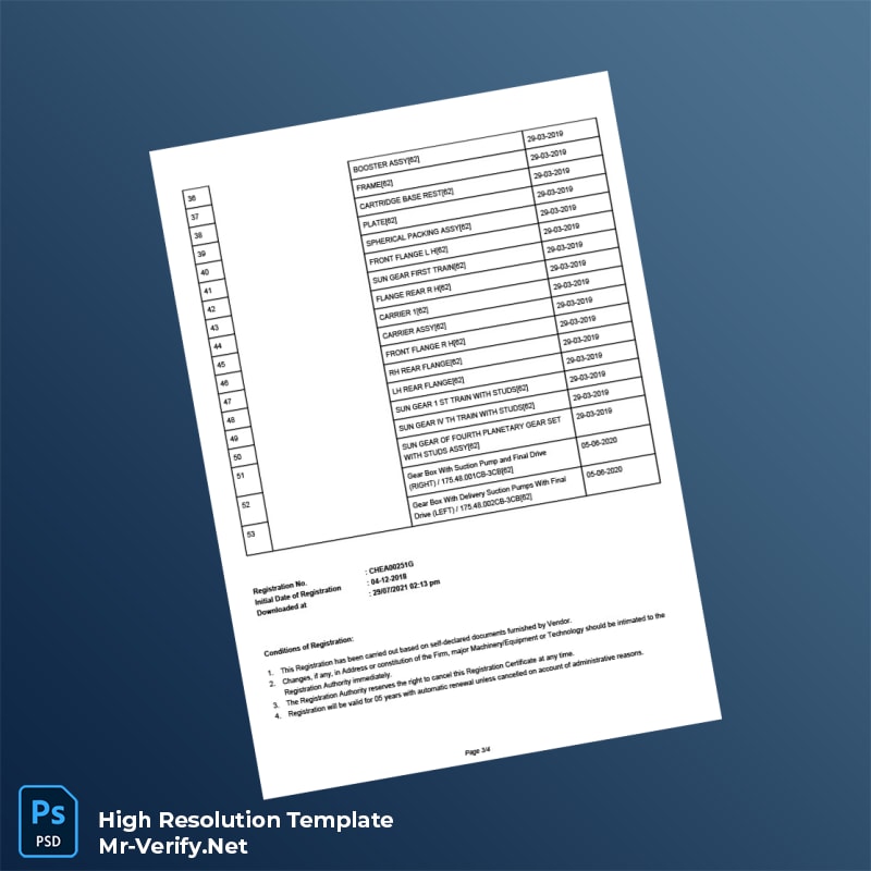 India Ordnance Factory Board Vendor Registration Certificate Word and Pdf Template 4 page India Ordnance Factory Board Vendor Registration Certificate Word and Pdf Template 4 page