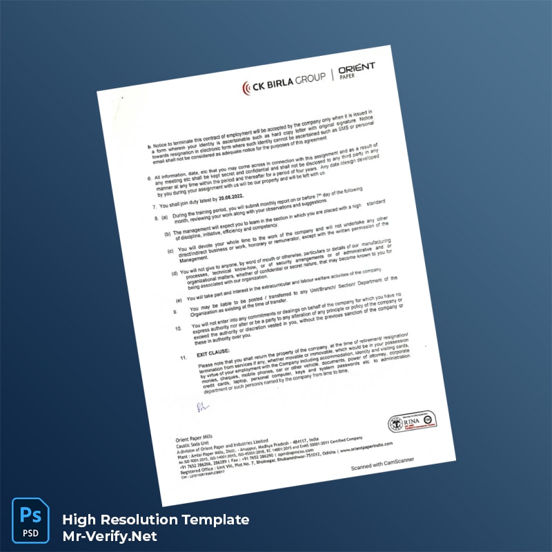 Editable India Orient Paper Mills Appointment Letter Word and Pdf Template 3 page Editable India Orient Paper Mills Appointment Letter Word and Pdf Template 3 page