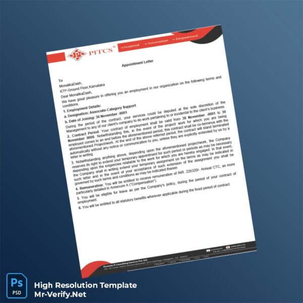 Editable India PITCS Appointment Letter Word and Pdf Template 7 page Editable India PITCS Appointment Letter Word and Pdf Template 7 page