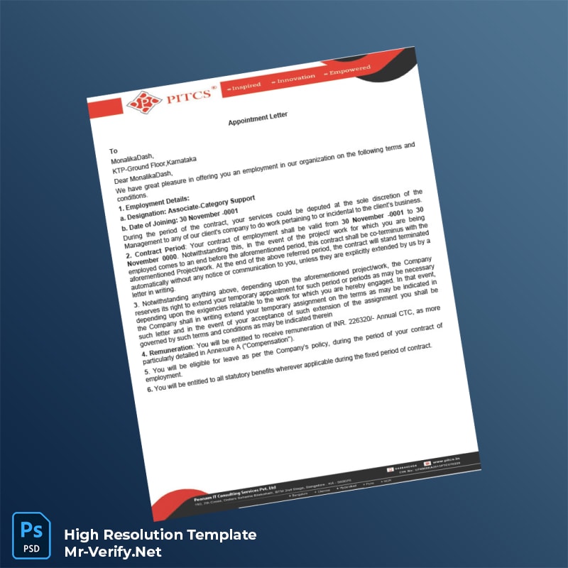 Editable India PITCS Appointment Letter Word and Pdf Template 7 page Editable India PITCS Appointment Letter Word and Pdf Template 7 page