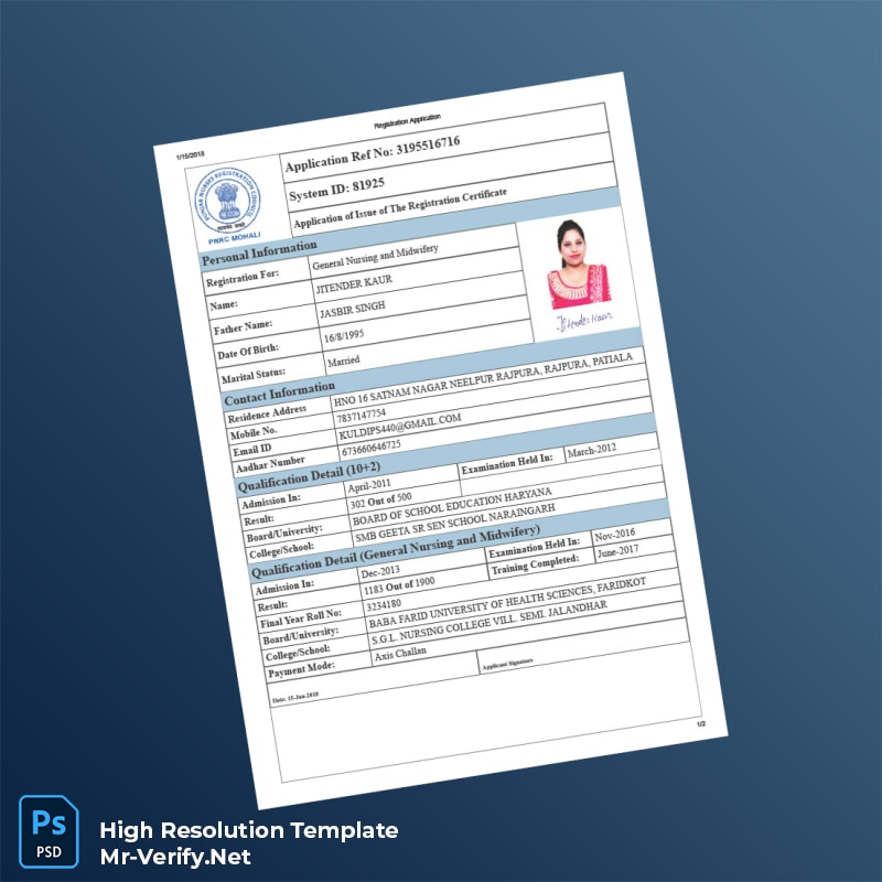 Editable India PNRC Mohali Registration Certificate Word and Pdf Template 2 page Editable India PNRC Mohali Registration Certificate Word and Pdf Template 2 page