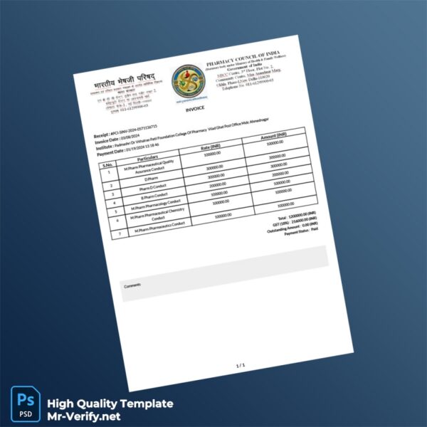 India Padmashri Dr Vitthalrao Patil Foundation College Of Pharmacy Invoice Template in Word and PDF formats India Padmashri Dr Vitthalrao Patil Foundation College Of Pharmacy Invoice Template in Word and PDF formats