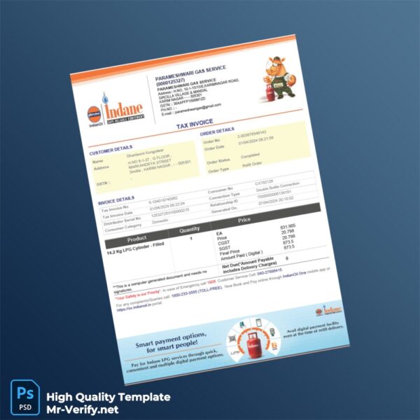 India Parameshwari Gas Service Tax Invoice Template in Word and PDF formats 2 page India Parameshwari Gas Service Tax Invoice Template in Word and PDF formats 2 page