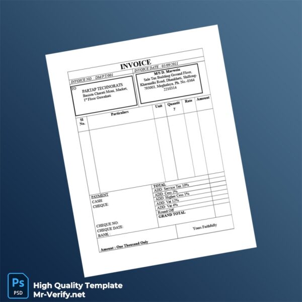 India Partap Technorats Invoice Template in Word and PDF formats 2 page