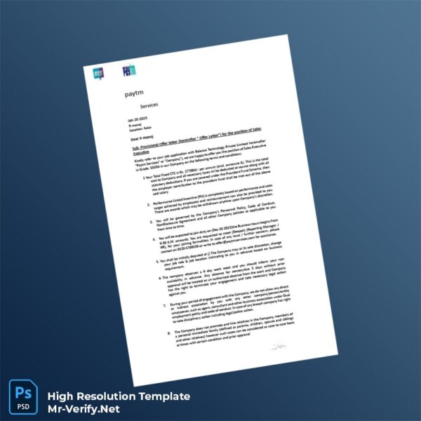 Editable India Paytm Experience Letter Word and Pdf Template 7 page
