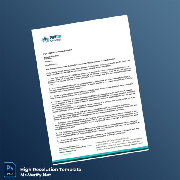 Editable India Paytm Services Private Limited Employment Verification Letter Word and Pdf Template 4 page Editable India Paytm Services Private Limited Employment Verification Letter Word and Pdf Template 4 page