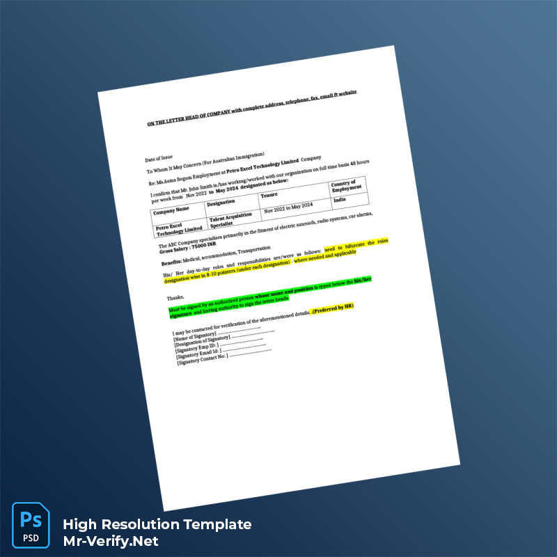 Editable India Petro Excel Technology Limited Employment Verification Letter Word and Pdf Template Editable India Petro Excel Technology Limited Employment Verification Letter Word and Pdf Template