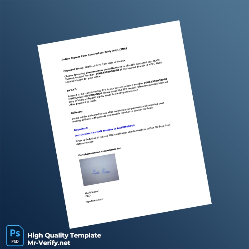 India Phenomenon Consultants Invoice Template in Word and PDF formats 3 page India Phenomenon Consultants Invoice Template in Word and PDF formats 3 page