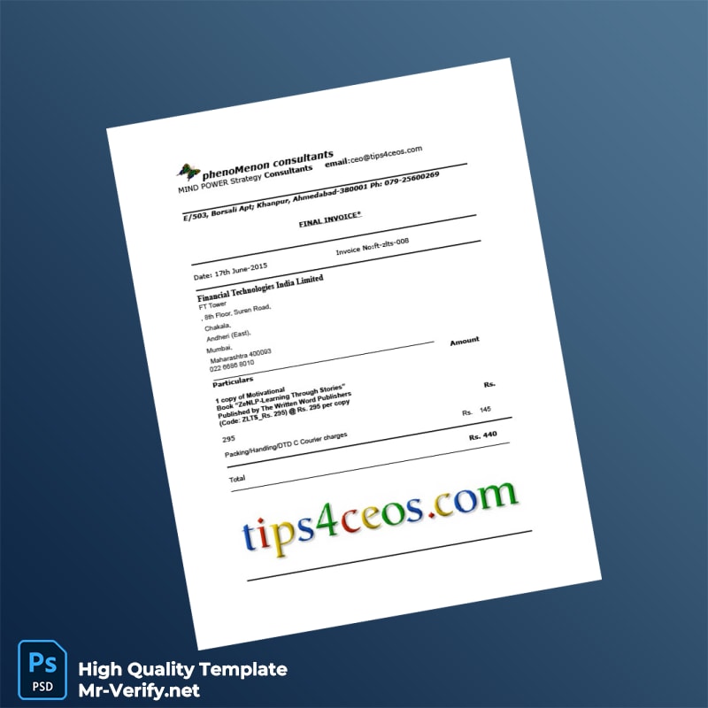 India Phenomenon Consultants Invoice Template in Word and PDF formats 3 page India Phenomenon Consultants Invoice Template in Word and PDF formats 3 page