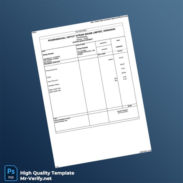 India Poorvanchal Vidhyut Vitran Nigam Limited Tax Invoice Template in Word and PDF formats India Poorvanchal Vidhyut Vitran Nigam Limited Tax Invoice Template in Word and PDF formats