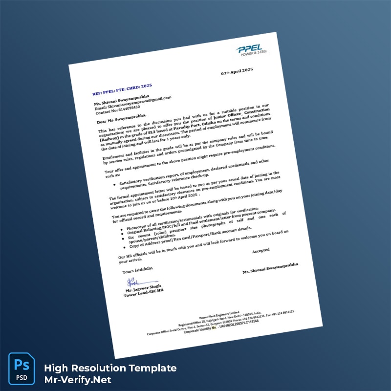 Editable India Power Plant Engineers Limited Employment Verification Letter Word and Pdf Template 2 page Editable India Power Plant Engineers Limited Employment Verification Letter Word and Pdf Template 2 page
