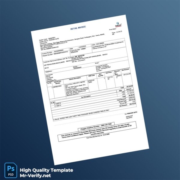 India Prakash Auto Invoice Template in Word and PDF formats 5 page India Prakash Auto Invoice Template in Word and PDF formats 5 page