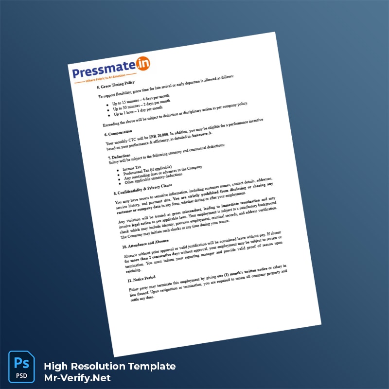 Editable India Pressmate Dotin Care Pvt Ltd Employment Verification Letter Word and Pdf Template 4 page Editable India Pressmate Dotin Care Pvt Ltd Employment Verification Letter Word and Pdf Template 4 page