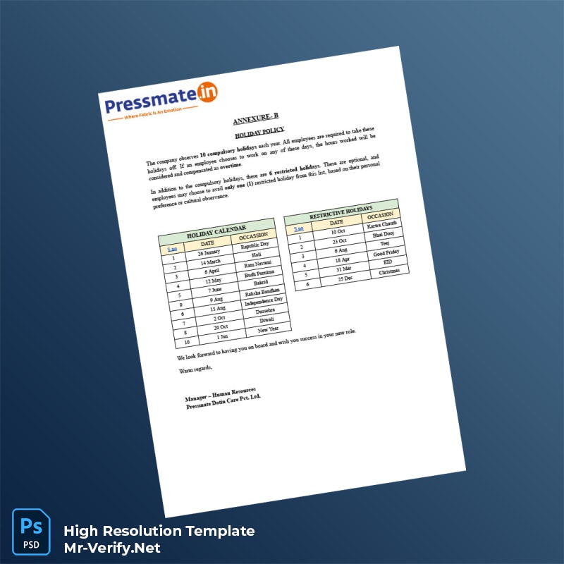 Editable India Pressmate Dotin Care Pvt Ltd Employment Verification Letter Word and Pdf Template 4 page Editable India Pressmate Dotin Care Pvt Ltd Employment Verification Letter Word and Pdf Template 4 page