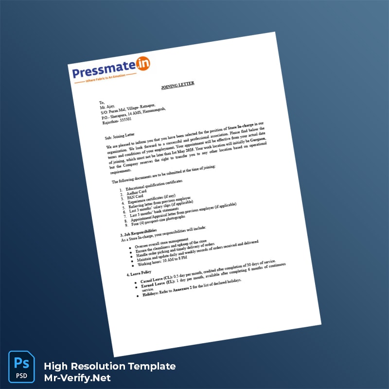 Editable India Pressmate Dotin Care Pvt Ltd Employment Verification Letter Word and Pdf Template 4 page Editable India Pressmate Dotin Care Pvt Ltd Employment Verification Letter Word and Pdf Template 4 page