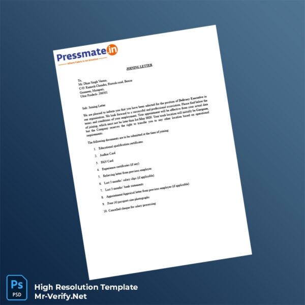 Editable India Pressmate Employment Verification Letter Word and Pdf Template 4 page Editable India Pressmate Employment Verification Letter Word and Pdf Template 4 page