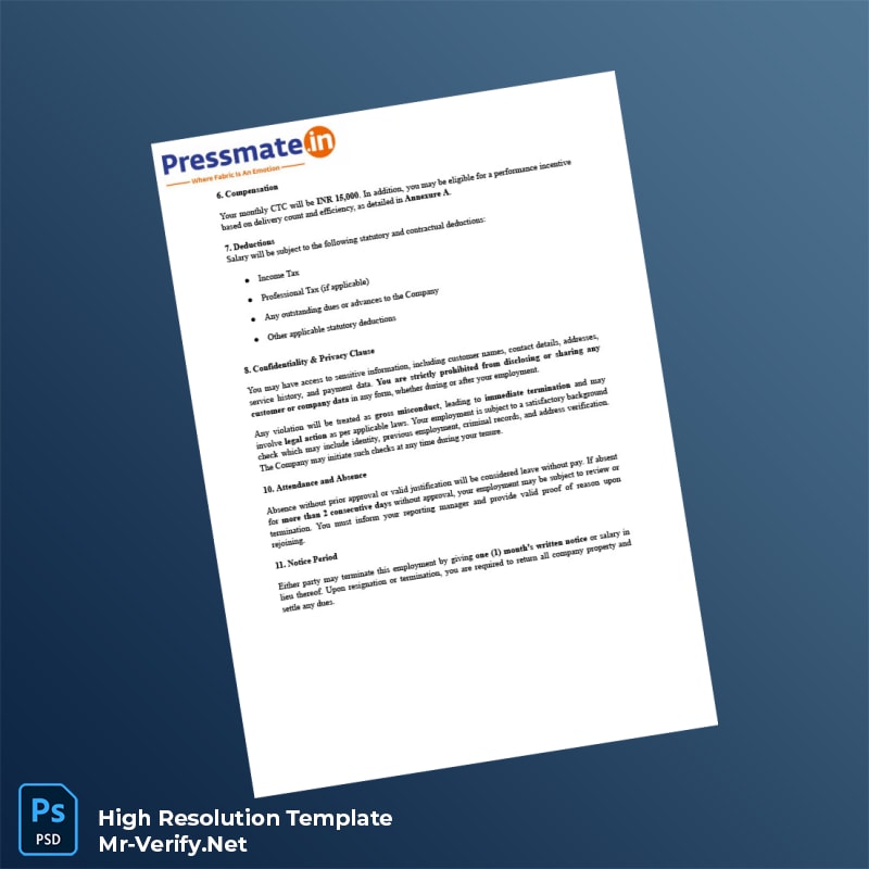 Editable India Pressmate Employment Verification Letter Word and Pdf Template 4 page Editable India Pressmate Employment Verification Letter Word and Pdf Template 4 page