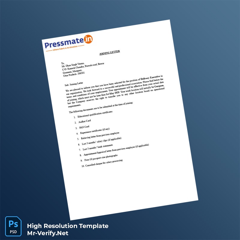 Editable India Pressmate Employment Verification Letter Word and Pdf Template 4 page Editable India Pressmate Employment Verification Letter Word and Pdf Template 4 page