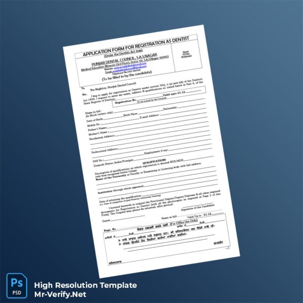 Editable India Punjab Dental Council Registration Form Word and Pdf Template 4 page Editable India Punjab Dental Council Registration Form Word and Pdf Template 4 page