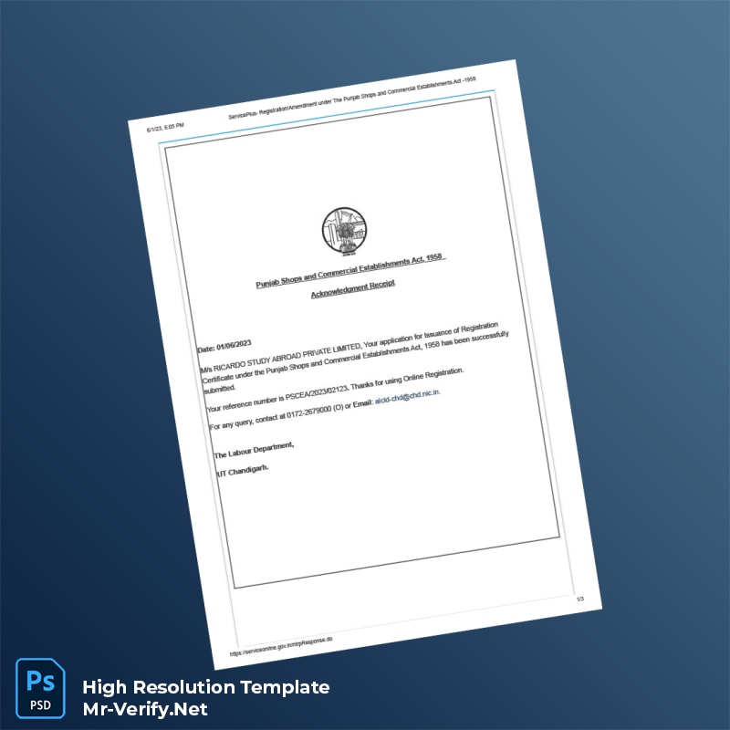 Editable India Punjab Shops and Commercial Establishments Act Acknowledgment Receipt Word and Pdf Template 3 page Editable India Punjab Shops and Commercial Establishments Act Acknowledgment Receipt Word and Pdf Template 3 page