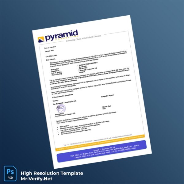 Editable India Pyramid IT Consulting Pvt Ltd Employment Verification Letter Word and Pdf Template 2 page