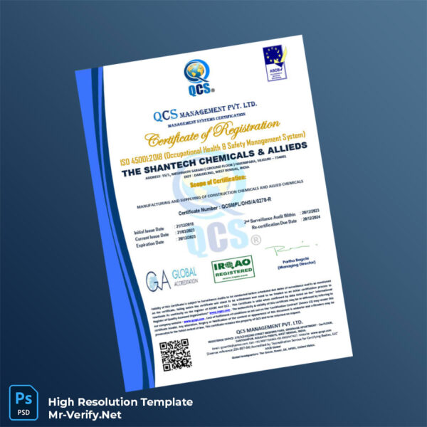 Editable India QCS Management Pvt Ltd Certificate of Registration Word and Pdf Template