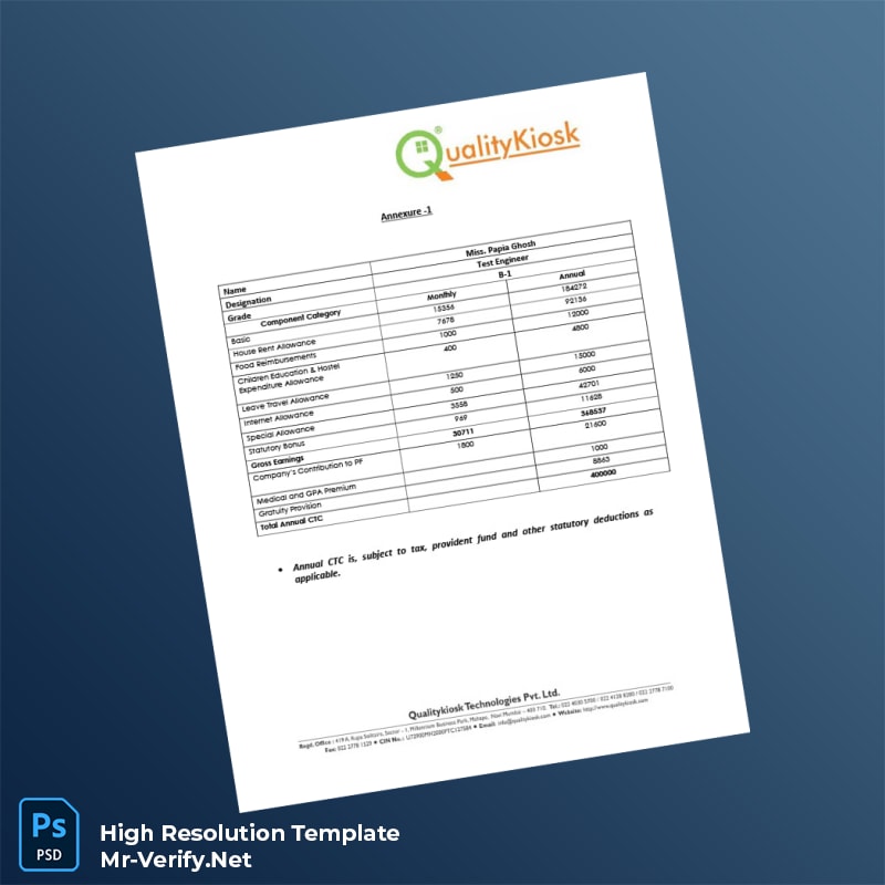 Editable India QualityKiosk Technologies Pvt Ltd Employment Verification Letter Word and Pdf Template 3 page Editable India QualityKiosk Technologies Pvt Ltd Employment Verification Letter Word and Pdf Template 3 page