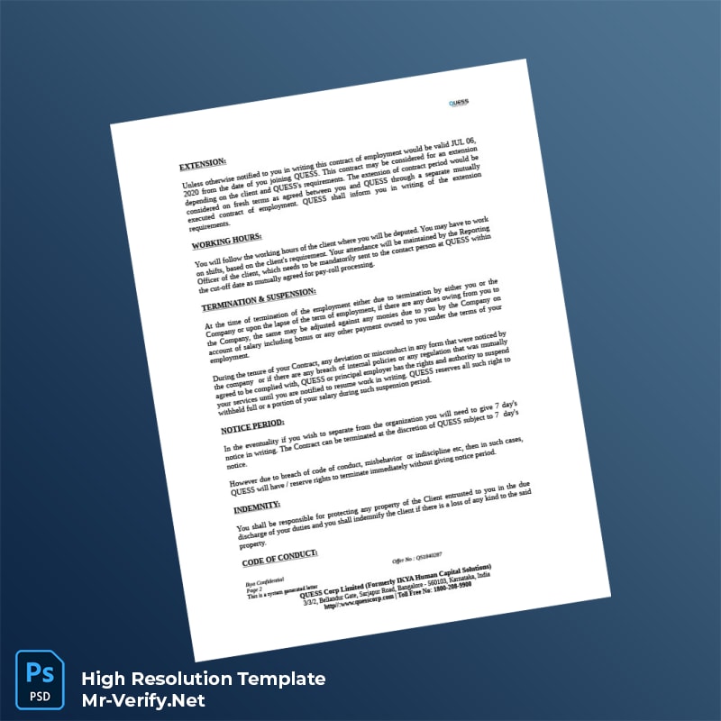 Editable India Quess Corp Employment Verification Letter Word and Pdf Template 8 page Editable India Quess Corp Employment Verification Letter Word and Pdf Template 8 page