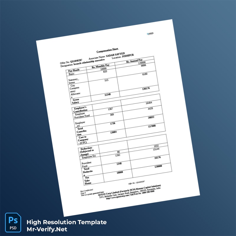 Editable India Quess Corp Employment Verification Letter Word and Pdf Template 8 page Editable India Quess Corp Employment Verification Letter Word and Pdf Template 8 page