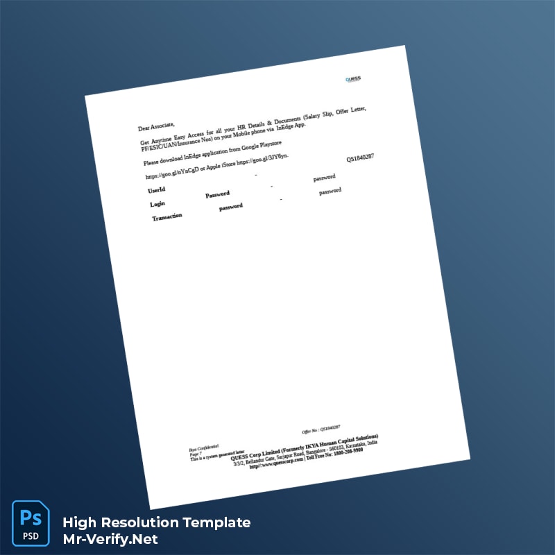 Editable India Quess Corp Employment Verification Letter Word and Pdf Template 8 page Editable India Quess Corp Employment Verification Letter Word and Pdf Template 8 page