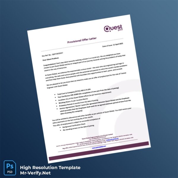 Editable India Quest Global Employment Verification Letter Word and Pdf Template 5 page Editable India Quest Global Employment Verification Letter Word and Pdf Template 5 page