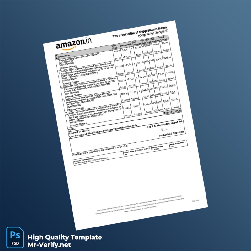 India R K World Infocom Pvt Ltd Tax Invoice Template in Word and PDF formats 2 page India R K World Infocom Pvt Ltd Tax Invoice Template in Word and PDF formats 2 page