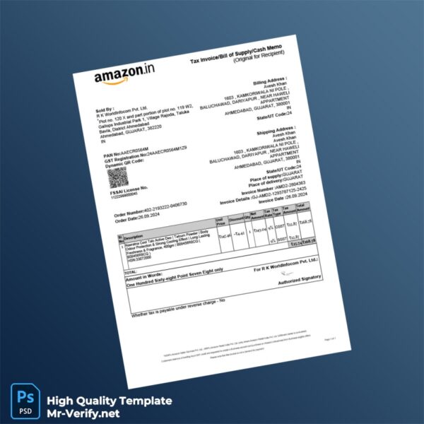 India R K WorldInfocom Pvt Ltd Invoice Template in Word and PDF formats