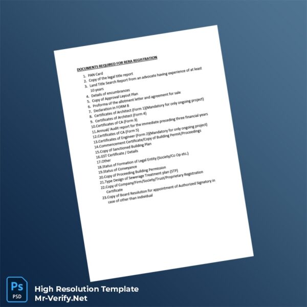 Editable India RERA Registration Document Requirements Word and Pdf Template Editable India RERA Registration Document Requirements Word and Pdf Template