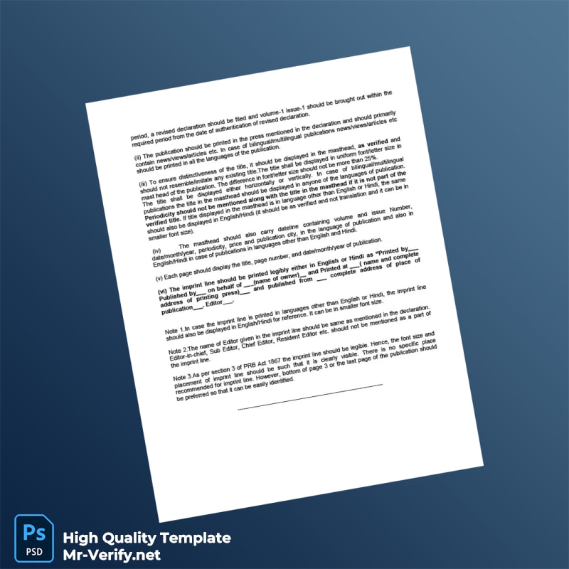 India RNI Editable Registration Certificate Template in Word and PDF formats 2 page India RNI Editable Registration Certificate Template in Word and PDF formats 2 page