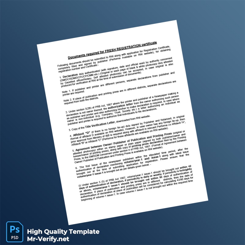 India RNI Editable Registration Certificate Template in Word and PDF formats 2 page India RNI Editable Registration Certificate Template in Word and PDF formats 2 page