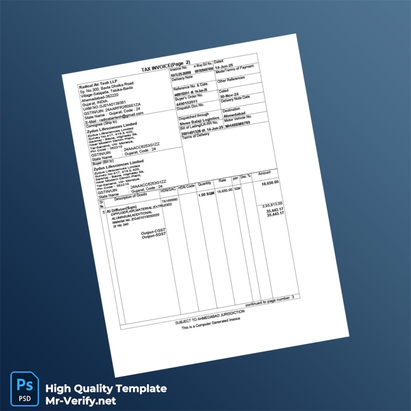 India Radical Air Tech LLP Invoice Template in Word and PDF formats 4 page India Radical Air Tech LLP Invoice Template in Word and PDF formats 4 page