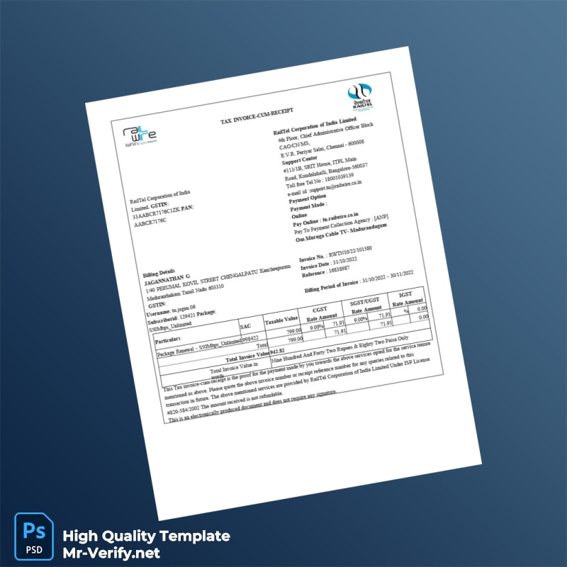 India RailTel Corporation of India Limited Invoice Template in Word and PDF formats India RailTel Corporation of India Limited Invoice Template in Word and PDF formats