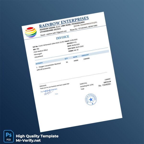 India Rainbow Enterprises Invoice Template in Word and PDF formats India Rainbow Enterprises Invoice Template in Word and PDF formats